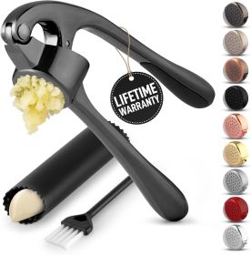 Kitchen Premium Garlic Press Set - Rust Proof Professional Garlic Mincer Tool - Easy-Squeeze, Easy-Clean with Soft