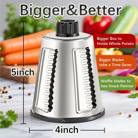 Rotary Cheese Grater Hand Crank with 4 Interchangeable Stainless Steel Blades, Large Manual Handle Shredder and Waffle Slicer for Vegetables
