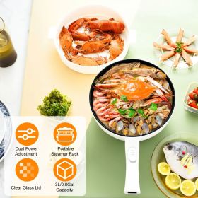 Electric Hot Pot Non-Stick Frying Pan Portable Rapid Noodles Cooker with Long Handle Steamer Spatula Dual Power Control Overheat Dry-Boil Protect