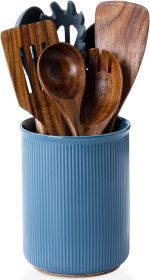 Utensil Holder, Extra Large Utensil Crock, Stable Ceramic Utensil Organizer, Cooking Tool Organizer Set for Kitchen Counter Farmhouse Décor,  Blu