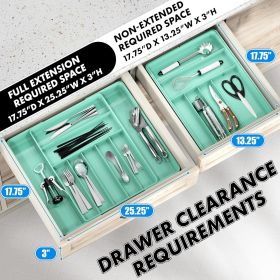 Expandable Kitchen Drawer Flatware Organizer, Turquoise