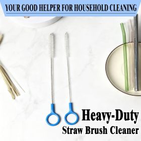 Heavy-Duty Straw Cleaner Brush, 2 Pcs Flexible Straw Brush Set,Reusable Straws Cleaning Brush with Stainless Steel and Nylon Bristles for Baby Bo