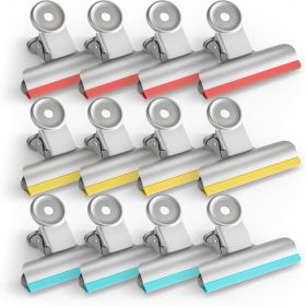 12 Pack Stainless Steel Chip Bag Clips Covered with Silicone NO More Sharp Edges, Bulldog Clips for Food Bags Air Tight Seal
