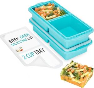Silicone Freezer Tray With Lid-Soup Freezer Container molds-2-cup Extra Large Ice Cube Tray-makes 4 perfect 500ml portions cubes, For freezing so