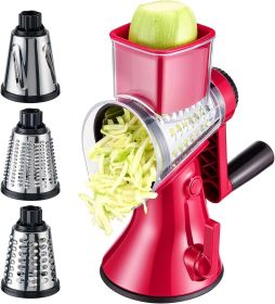Vegetable Slicer, 3 in 1 Kitchen cheese Shredder Interchangeable Blades with 3 Stainless Steel Blades & Strong Suction Base