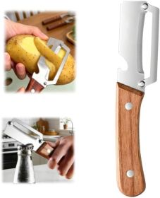 Multi-Functional Vegetable Peeler fo Kitchen: 2 in 1 Stainless Steel Peeler with Wooden Handle and Bottle Opener - Peelers for Potato Pumpkin Pap