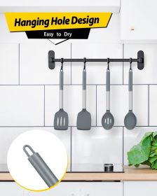 Pack of 4 Silicone Cooking Utensils Set, Non Stick Large Solid Spatulas, Heat Resistant Gray Slotted Spoons, Ideal BPA Free Kitchen Turners for F