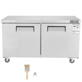 60" Commercial Refrigerator Sandwich & Salad Prep Table, 16.4 Cu. Ft Stainless Steel Refrigerated Food Prep Station with 2 Doors
