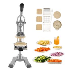 Commercial French Fry Cutter, Stainless Steel Vegetable Fruit Chopper with 3 Replacement Blades 1/2-Inch 3/8-Inch 1/4-Inch, and a Juicing Blade