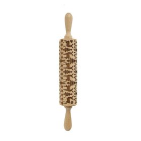 Baking Cookies Fondant Cake Dough Engraved Roller Rolling Pin (Color: Wood Color, Type: Style A)
