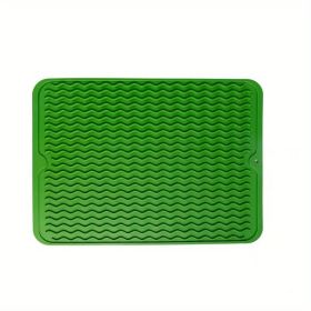 1pc Silicone Dish Drying Mat For Multiple Usage; Anti-slip Soft Silicone Coaster With Water Collector Heat-resistant Square Table Placemat For Ho (Color: green)