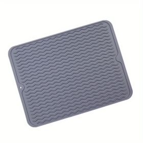 1pc Silicone Dish Drying Mat For Multiple Usage; Anti-slip Soft Silicone Coaster With Water Collector Heat-resistant Square Table Placemat For Ho (Color: Dark Grey)