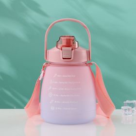 1300ml Motivational Water Bottle with Time Marker; Shoulder Strap & Straw - Perfect for School; Sports; Camping - 44oz Cute Design for Girls & Ki (Color: Pink)
