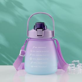 1300ml Motivational Water Bottle with Time Marker; Shoulder Strap & Straw - Perfect for School; Sports; Camping - 44oz Cute Design for Girls & Ki (Color: Purple)