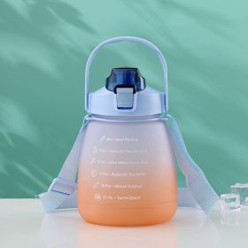 1300ml Motivational Water Bottle with Time Marker; Shoulder Strap & Straw - Perfect for School; Sports; Camping - 44oz Cute Design for Girls & Ki (Color: Blue)