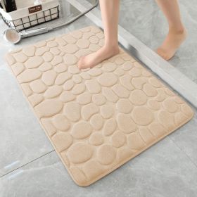 3D embossed pebble bathroom absorbent floor mat, thickened coral fleece non-slip doormat, quick-drying entrance rug for washrooms (Color: Light camel)