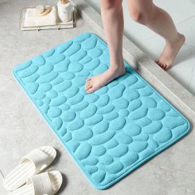 3D embossed pebble bathroom absorbent floor mat, thickened coral fleece non-slip doormat, quick-drying entrance rug for washrooms (Color: Blue)