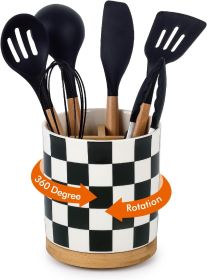 3 Compartment Utensil Holder, Extra Large Utensil Crock, Stable Ceramic Utensil Organizer (Material: Cork)